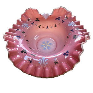Victorian Brides Basket Bristol? Glass Cranberry Pink & White Bowl Enamel Design